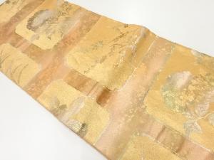 アンティーク　色紙に枝梅・牡丹模様織出し袋帯（材料）